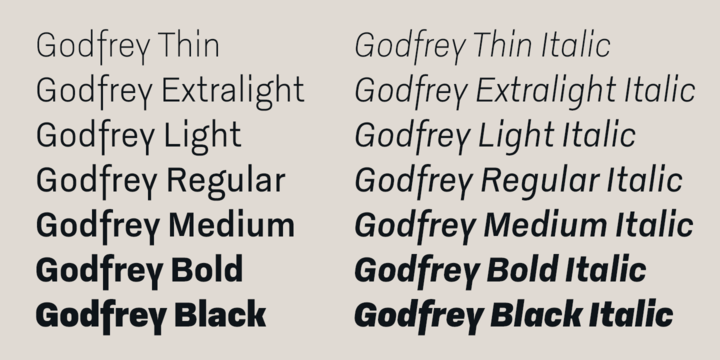 Przykład czcionki Godfrey Extra light Italic